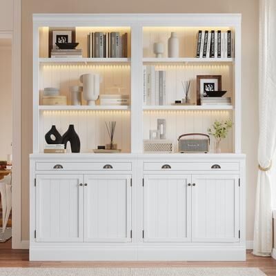 "Merax 83.4"" Tall LED-Lit Bookshelf Suite with Cabinets, Drawers & Modern Open Storage"