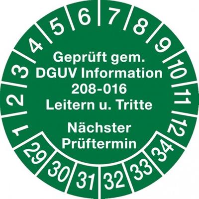 König Werbeanlagen Dreifke® Prüfplakette ab 29 Geprüft gem. DGUV Information 208-01 - 30 mm Folie selbstklebend