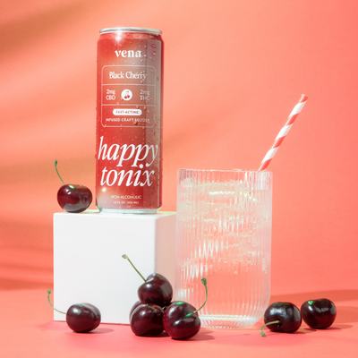Vena CBD Happy Tonix 2mg THC Seltzers   Black Cherry