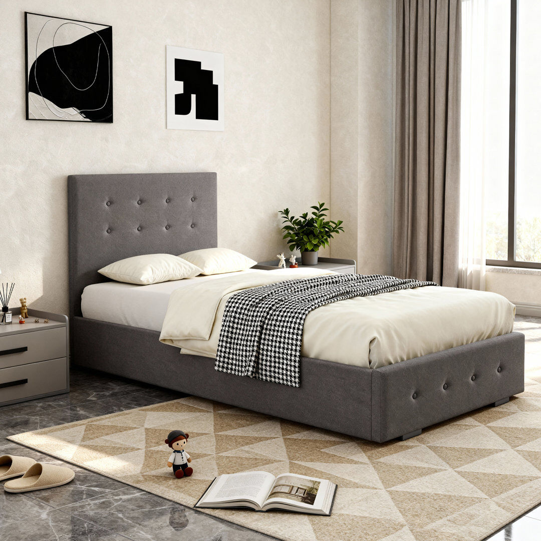 Zipcode Design Delvin Upholstered Lift Up Storage Bed Grey Single (3')