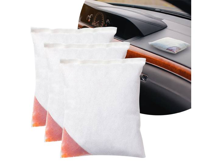 3er-Set Wiederverwendbares Auto-Luftentfeuchter-Kissen, 500g, Granulat für 100ml Wasser