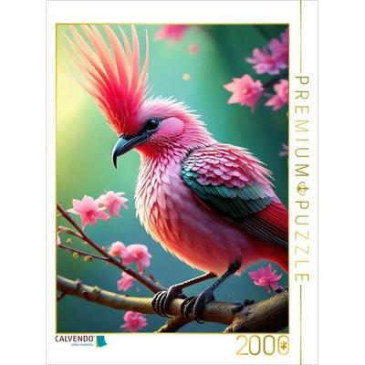 CALVENDO Puzzle Ein bunter Paradiesvogel mit pinkfarbenen Federkamm inmitten zarten pinkfarbenen Blumen | 2000 Teile Lege-Größe 90x67cm Foto-Puzzle