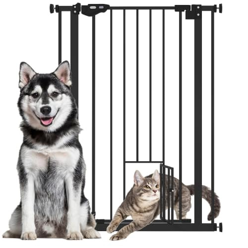 PawHut Trappenhek Zwart met Kattenluik, 74-80 cm, zonder boren