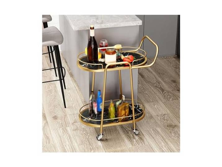 XXAD553TY Essen 2-stöckiger Barwagen, Küchenwagen auf Rollen Moderner tragbarer Couchtisch(Schwarz)
