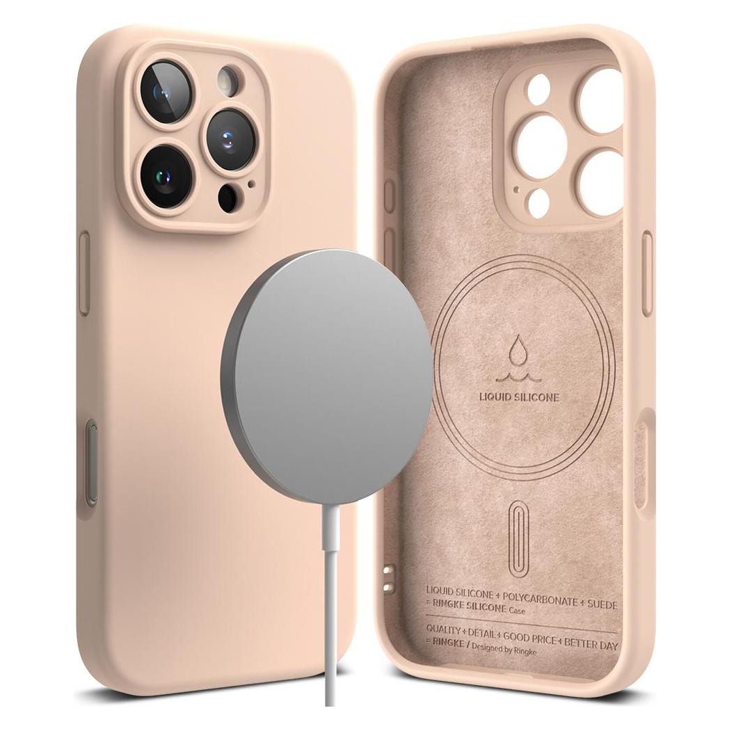 Ringke - Silicone Magnetic MagSafe - iPhone 16 Pro - Pink Sand (Apple iPhone 16 Pro) (56360589)
