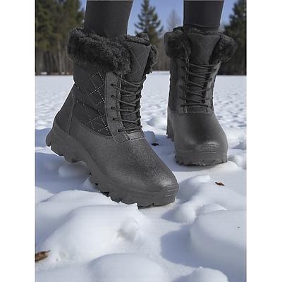 Wasserdichte Damen-Schneestiefel mit Kunstfellfutter – gesteppte Schnürstiefel für kaltes Wetter und Outdoor-Aktivitäten