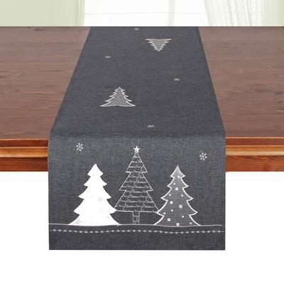 Tischläufer DELINDO LIFESTYLE "Tannenbaum" Gr. 1, grau (anthrazit), B:40cm L:140cm, Polyester, Tischdecken, Glattes Gewebe, bestickt