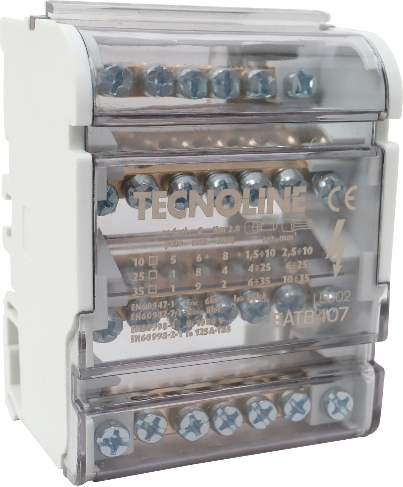 Tecnomat MORSETTIERA TETRAPOLARE 7 FORI 125A TECNOLINE PER GUIDA DIN