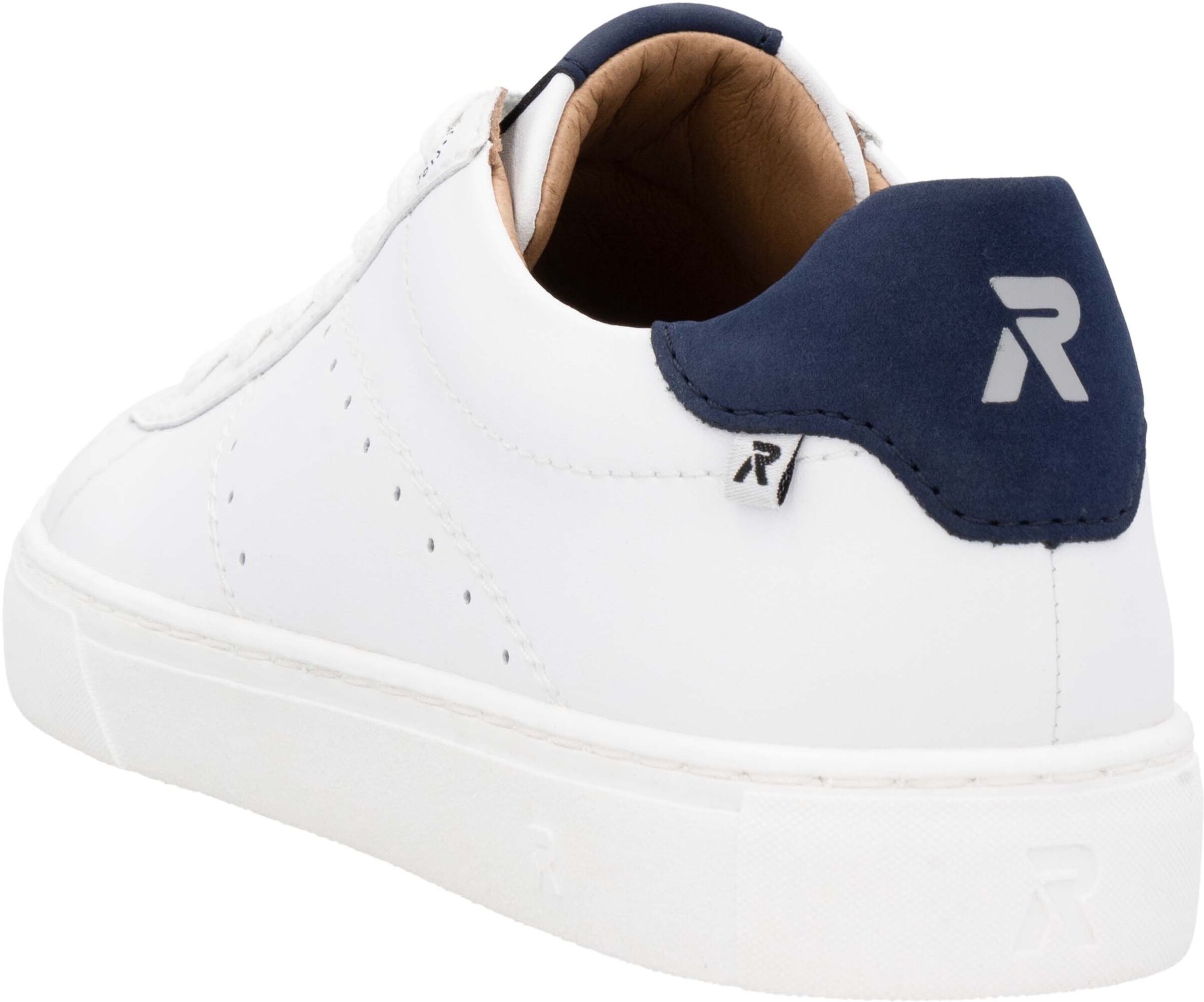 Sneaker RIEKER, Herren, Gr. 41, Leder, bunt (weiß, dunkelblau), Schuhe Sneaker, mit Leder-Innenfutter, Freizeitschuh, Halbschuh, Schnürschuh weiß, dunkelblau 41, Leder