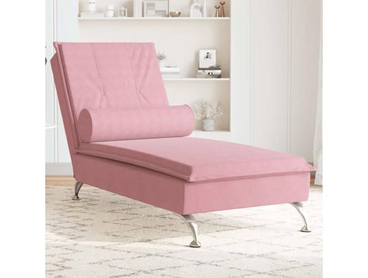 ZXQVLMRS Chaiselongue Rosa Samt, Massage-Liege mit Nackenrolle & USB Inklusive Vibrationsmassage, Verchromte Metallbeine, Sperrholzlatten