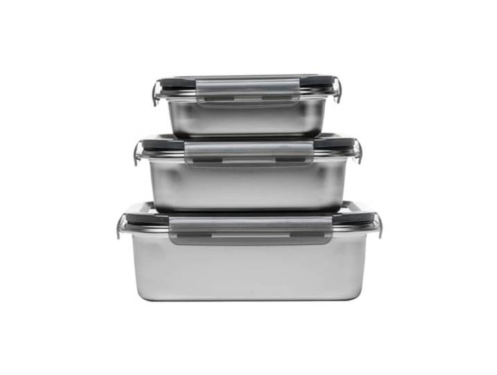 3 boites rectangulaires inox 3 boîtes inox 650 ml à 2\,25 L\, couvercles hermétiques à clips\, sans BPA\, congélateur\, four\, micro-ondes\, lave-vaisselle