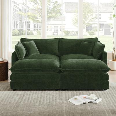 Loedds 2-Seat Chenille Modular Sectional Sofa with Ottoman & Wood Frame