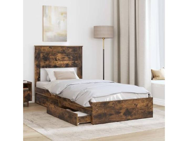SKTQYQO Bettkasten Eiche Rauchgrau 100 x 200 cm Technisches Holz, Schubladen, Lattenrost, einfach zu montieren