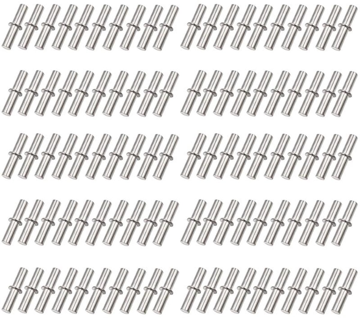 100 stuks Plankspelden Zilver - Metalen Planksteunharingen voor kasten en boekenplanken - 5 x 25 mm