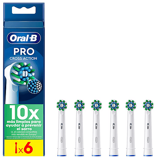 Recambio para cepillo dental - Oral-B Pro CrossAction, Cabezales De Recambio, 6 Unidades, Blanco