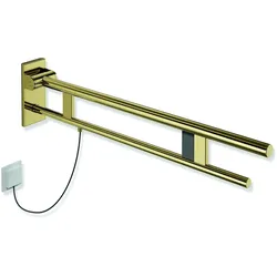 HEWI Stützklappgriff Duo, System 900, Edelstahl PVD gold glänzend, Ausladung 900 mm, rechts, mit Spül-/Funktionstasten