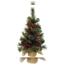 Christmas Decorations Künstlicher Tannenbaum mit Beeren und Zapfen 60cm im Jutesack - kleiner Deko Christbaum Weihnachtsbaum Kunstbaum Dekobaum - Weihnachtsdeko Baum grün