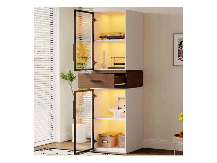 ibettertec Glasvitrine Glasvitrine LED-Beleuchtung –mit Doppeltüren für Rundumsicht 170 cm hohe vitrine mit fünf Einlegeböden 15kg Tragkraft pro Regal