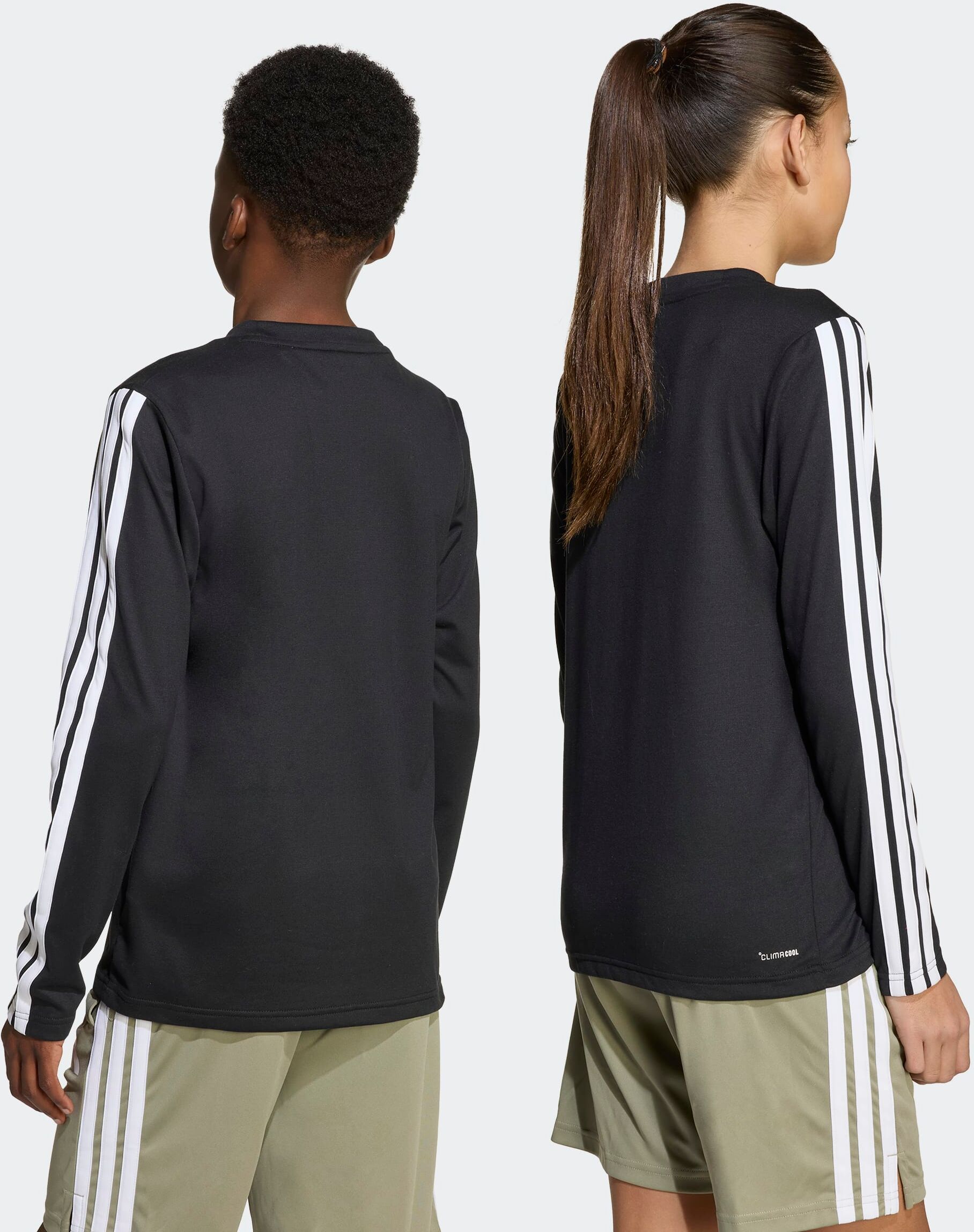 Funktionsshirt ADIDAS SPORTSWEAR "TRAIN ESSENTIALS LONGSLEEVE KINDER", Kinder, Gr. 176, schwarz (schwarz, weiß), Obermaterial: 70% Polyester, 30% Viskose, Rundhals, Shirts Funktionsshirt, für Kinder, mit climacool Technologie, Rundhalsausschnitt schwarz, 