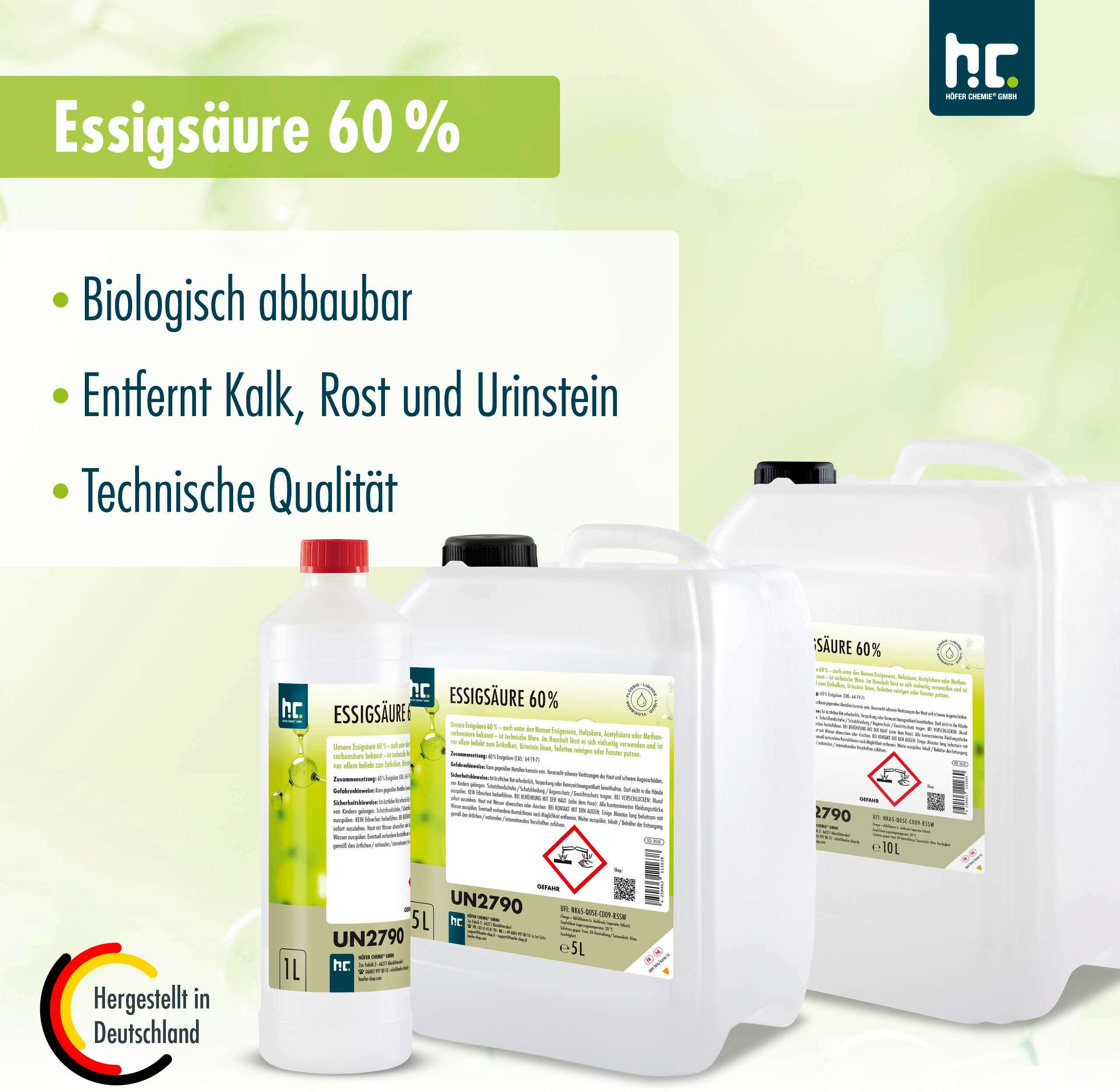 Höfer Chemie GmbH 48x 5 L Acide Acétique 60%  en bidon de 5 L