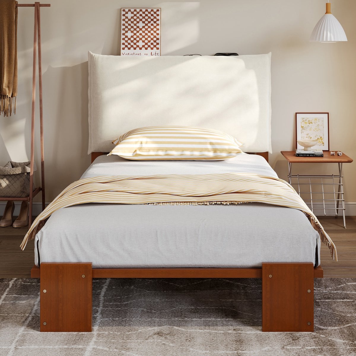 Bruin Kinderbed met LED-verlichting en lattenbodem, 90 x 200 cm
