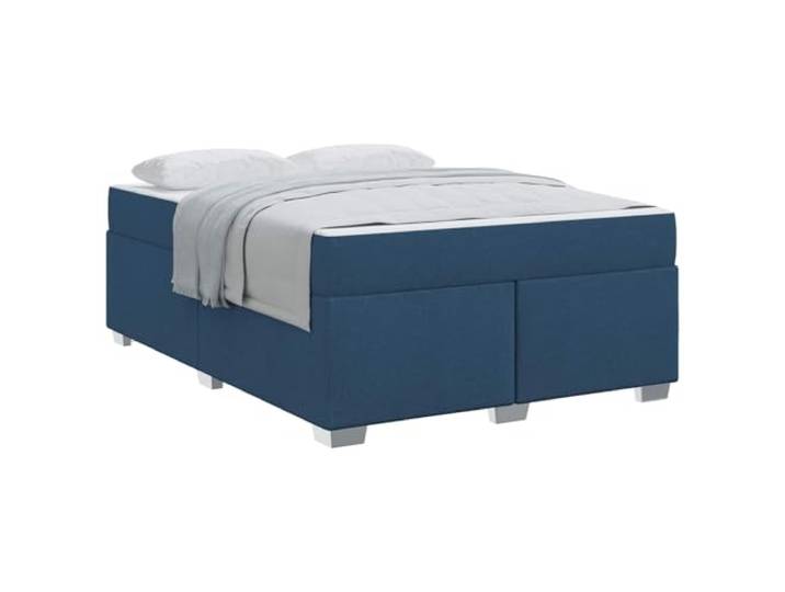 PUGYNBK Blaues Bett, 140 x 200 cm, mit Stoffmatratze Robuster Holzrahmen, Taschenfederkernmatratze, mittlere Festigkeit, minimalistisches Design