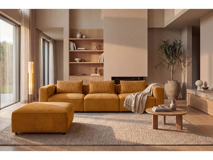 Polsterhocker 102 x 43 x 87cm Gelb Cordstoff Rabia: Karamell