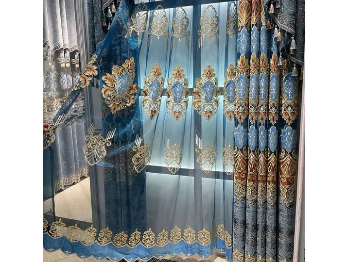 Rideaux de luxe en chenille brodés ajourés pour salon, chambre, fenêtre française, villa – Décoration personnalisée occultante