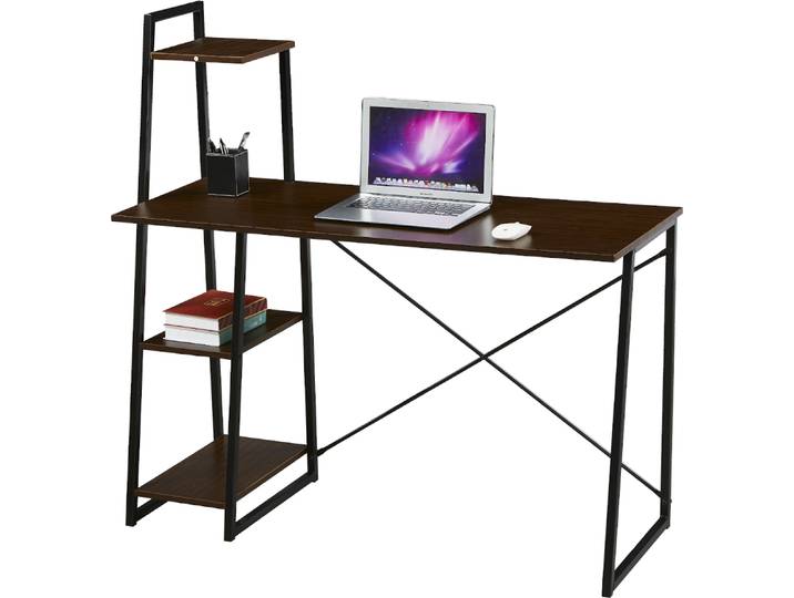 SVITA combo1 Regal-Schreibtisch Nussbaum-Optik schwarze Metall-Beine Computertisch Bürotisch Arbeitstisch PC Tisch