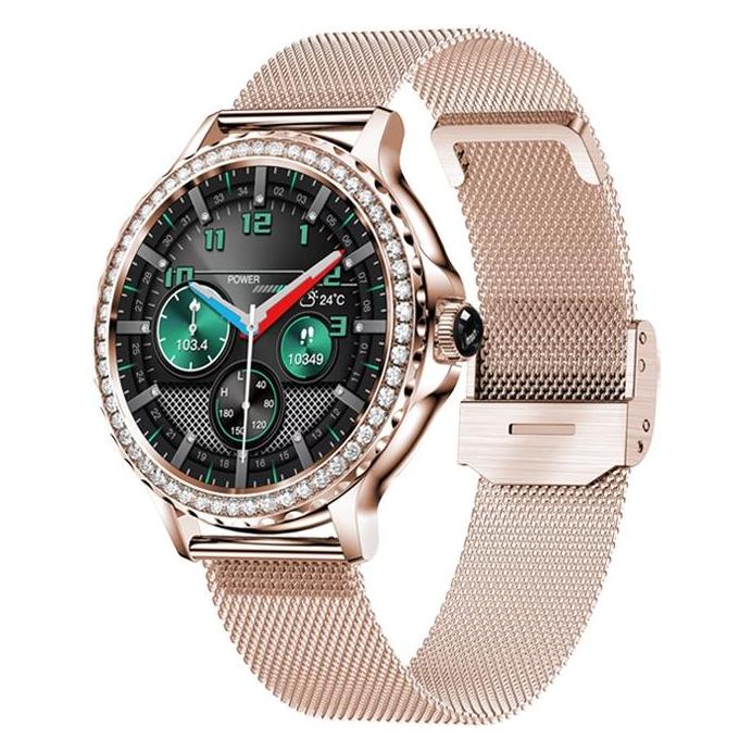 Giewont Veltori VT320-1 Damen-Smartwatch, goldenes Armband + rosafarbenes Silikonarmband (Kunststoff, Gold, ohne SIM) (49757509)