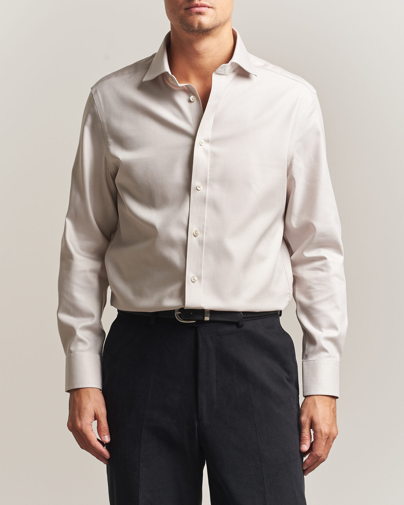 Charles Tyrwhitt Slim Fit Non Iron Trafalgar Weave Shirt Stone men L) Beige