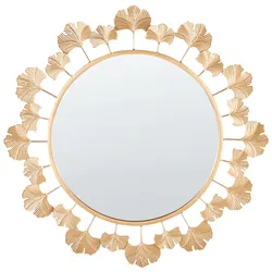 WANDSPIEGEL Metall gold rund 60 cm Ginkgo-Verziehrung Codolet