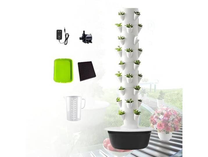 EpyGnom Hydroponic Tower Garden Aeroponics Growing Kit Vertikaler Hydroponik Turm mit Hydratationspumpe und beweglichem Wassertank Timer für Kräuter Obst und Gemüse Black-9Layer