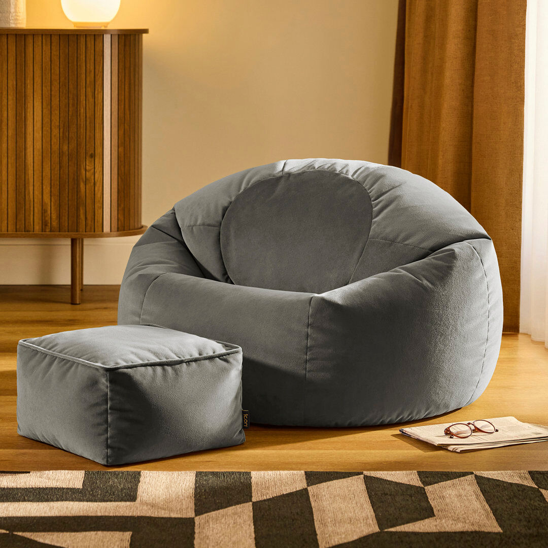 icon Kingston Classic Velvet Bean Bag Chair & Pouffe Forest Green Bean Bag Chair Charcoal Grey