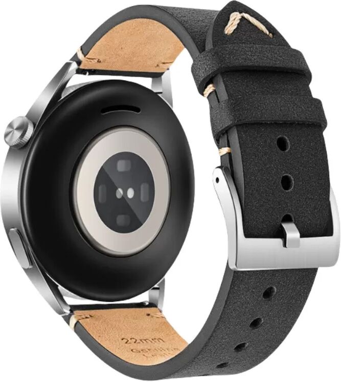 INF Echtes Lederarmband für Huawei GT4 Pro 22 mm Schwarz + Silber