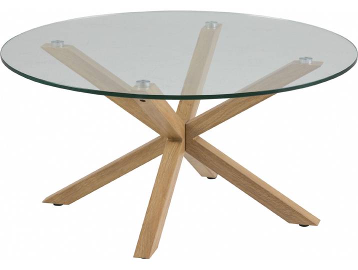 Heat Couchtisch Ø82 cm Tischplatte aus Glas und einem Metallgestell mit Eiche Folie.