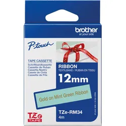 P-TOUCH TZERM34 - textiles Schriftband, gold auf mintgrün, 12mm