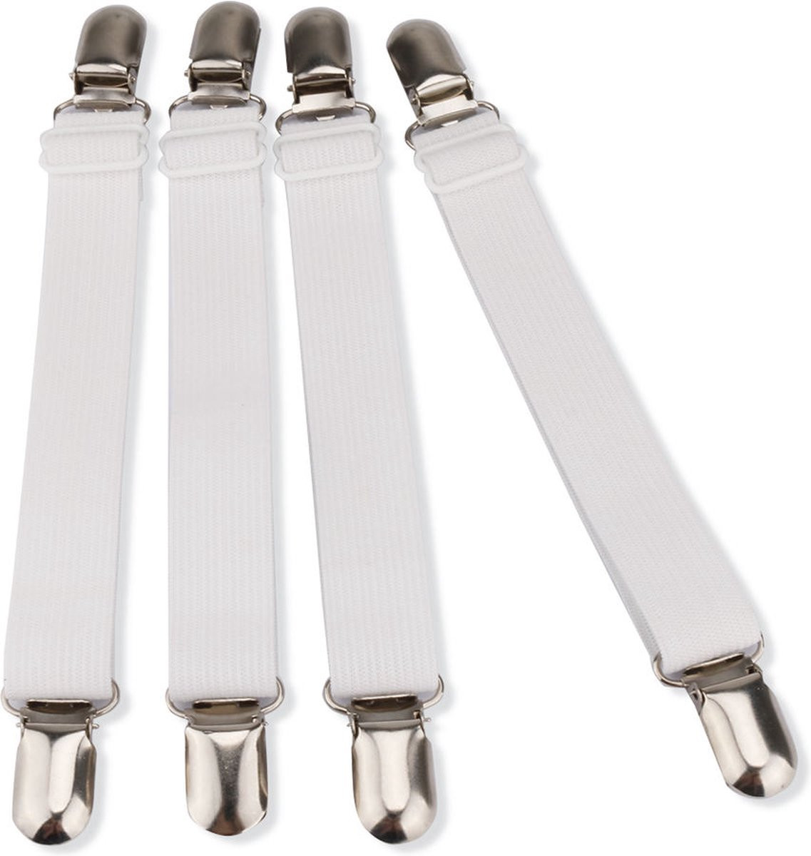 Set van 4 witte verstelbare dekbedclips en lakenspanners