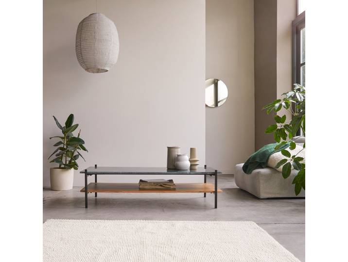 Couchtisch Edit aus massivem Akazienholz und Marmor 130x65 - Natur