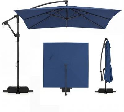 Costway 8 x 8 FT Offset Cantilever Patio Umbrella Square Hanging Outdoor Market Umbrella with 360° Rotation-Navy