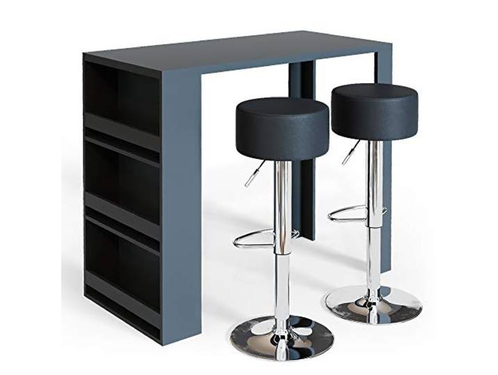 Vicco Bartisch-Set, Anthrazit, 57 x 117 cm mit 2 Barhockern, geeignet als zusätzlicher Essbereich in Küche oder Wohnraum