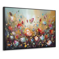 LEINWAND Bilder mit Rahmen - Blumen - Kunst - Natur - Ölgemälde - 120x80