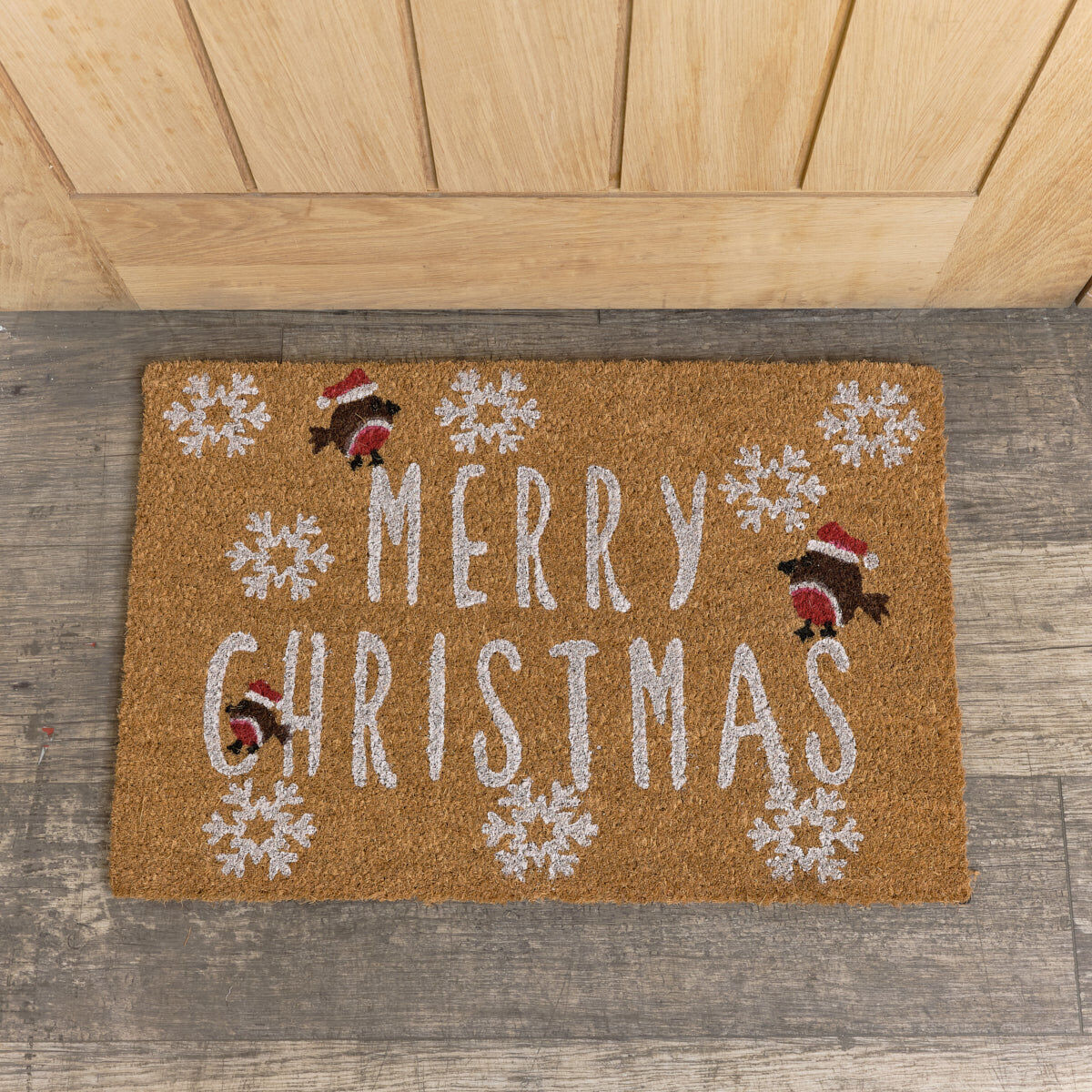Merry Christmas Robin Detail PVC Backed Coir Door Mat 60cm x 40cm Rubber, Coir, PVC