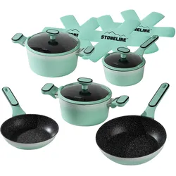 Stoneline Mint Kochgeschirr-Set 11-teilig mit Deckeln, beschichtete Töpfe & Pfannen, Pfannenset + Topfset, Türkis