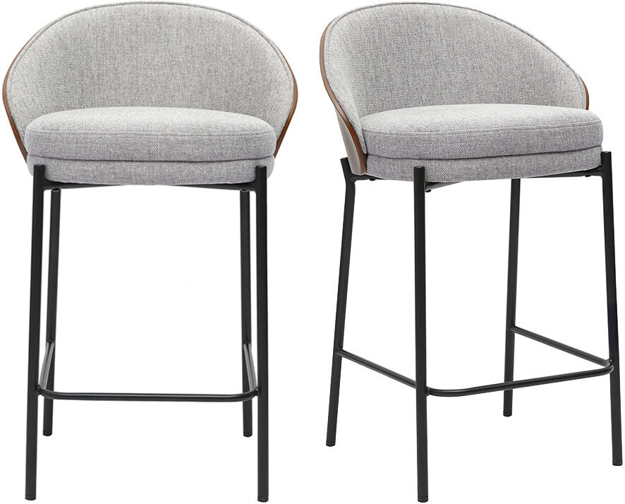 Miliboo Barhocker aus grauem Samt-Effekt-Stoff, dunklem Holz und Metall, H65 cm (2er-Set) TUCSON
