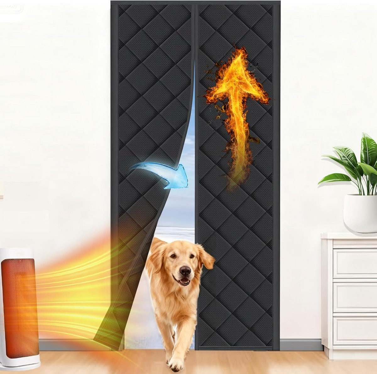 Zelfsluitend Magnetisch Thermogordijn – Isolerend, Warmtewerend en Winddicht voor Deur en Balkon