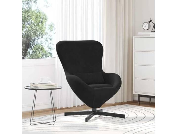 NLQMSU Sessel, Ei, Schwarz, Velours, 63 x 73 x 90 cm, 360° drehbar Weicher Samt, stabiles Metall, Spanholz, klares Design, Wohnzimmer, Schlafzimmer, Lesen, Entspannen, einfache Wartung