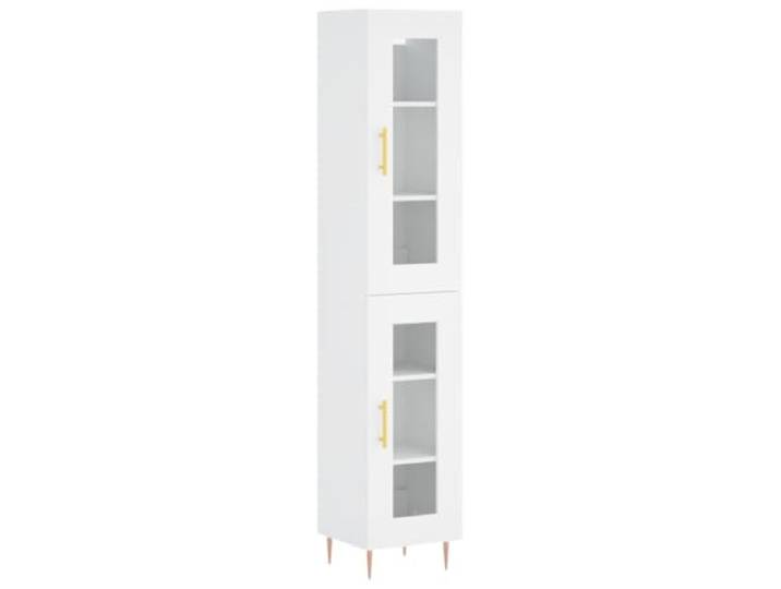 Highboard Weiß Holzwerkstoff mit Eisenbeinen 34,5x34x180 cm Mit Wandhalterung zu sichern, Schrauben nicht enthalten, für Wohnzimmer und Flur geeignet