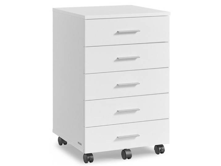 Caisson de Bureau à Roulettes - VASAGLE - 5 Tiroirs - Blanc Nuage - Montage Simplifié