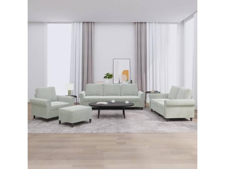 HEFZGDB 4-TLG. Sofagarnitur mit Kissen Hellgrau Samt, Weiches Samtbezug und Robustes Metallgestell für Langlebigkeit, Vielseitiger Fußhocker als Sitzgelegenheit, Ideal für Wohnzimmer